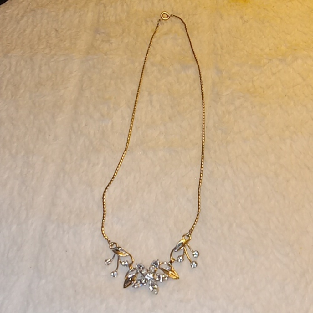 VanDell Crystal Flower/Leaves Sterling Silver Necklace
